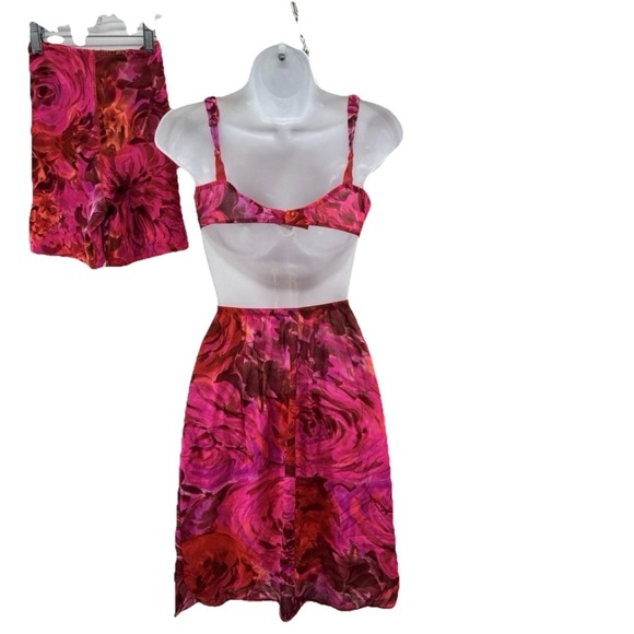 VTG 60s Vanity Fair 34C/XS* Psychedelic Pink Floral Bullet Bra Set Shorts Slip